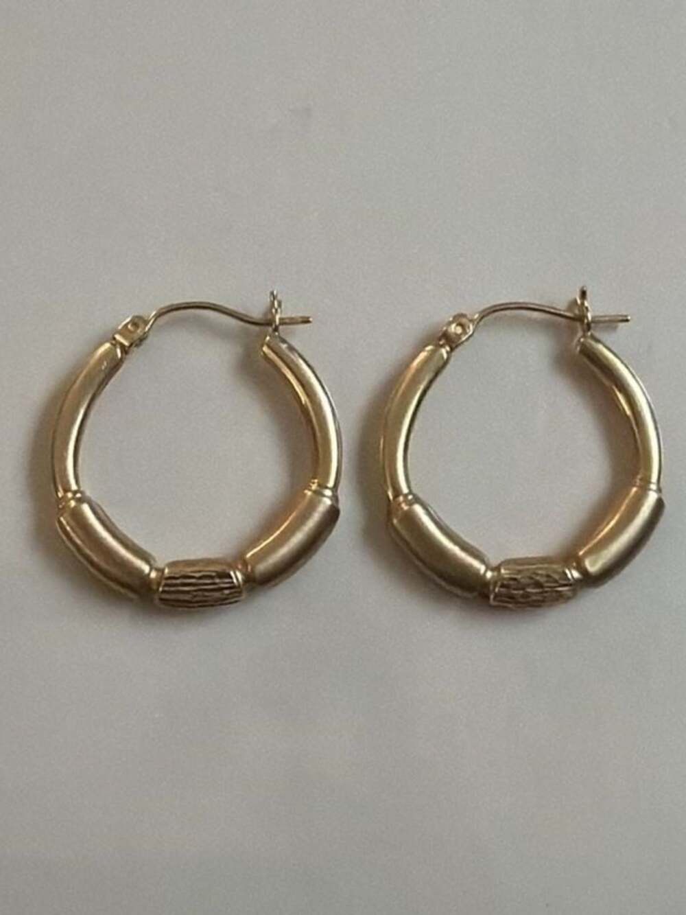 Vintage 14K Yellow Gold Bamboo Segment Hoop Earrings 2g Solid Textured Hoops